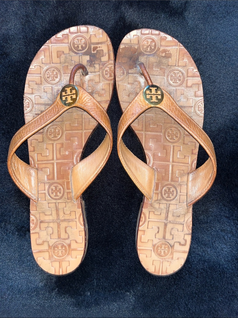 Tory Burch Brown Leather Logo Flip Flop Sandals